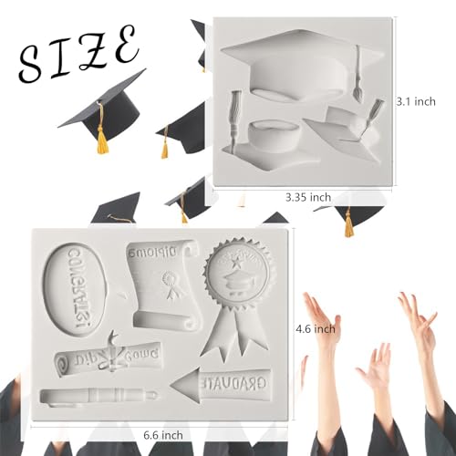 Graduation Fondant Molds Silicone Doctoral Cap Diploma Chocolate Candy Molds Congrats Grad Congratulations Mould Cake Toppers Party Decorations for 2026 Graduation Celebration