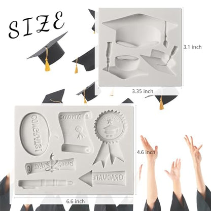 Graduation Fondant Molds Silicone Doctoral Cap Diploma Chocolate Candy Molds Congrats Grad Congratulations Mould Cake Toppers Party Decorations for 2026 Graduation Celebration