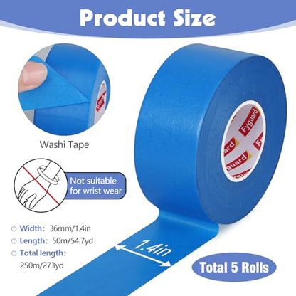5 Rolls Painters Tape 1.5Inch Wide Blue Painters Tape for Wall Painting
