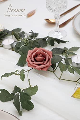 Artificial Flowers 25pcs Real Looking Dusty Cedar Foam Fake Roses with Stems for DIY Wedding Bouquets Bridal Shower Centerpieces Floral Arrangements Party Tables Home Decorations (25 Count )