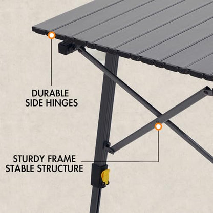 Outdoor Folding Portable Picnic Camping Table with Adjustable Height Aluminum Roll Up Table Top Mesh Layer