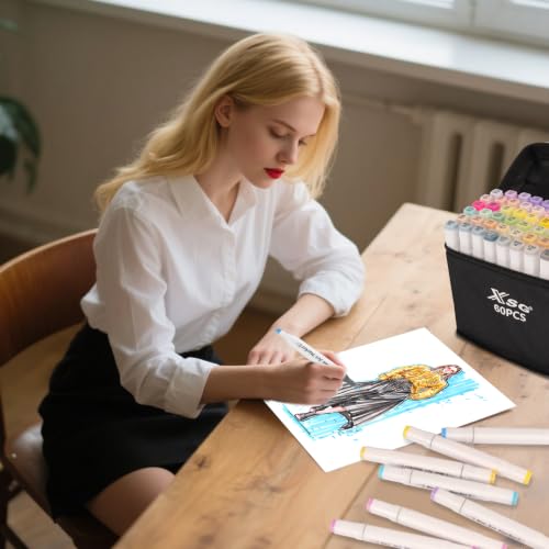 60 Colors Alcohol Markers Brush & Chisel Tip Art Marker Set (60 Count)