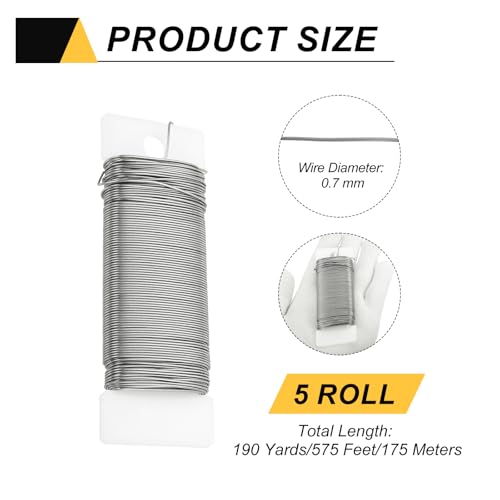 190 Yards 575 Feet Metal Floral Wire 21 Gauge Silver Tone Flexible Paddle Thin Floral Wires for Craft (5 Count)