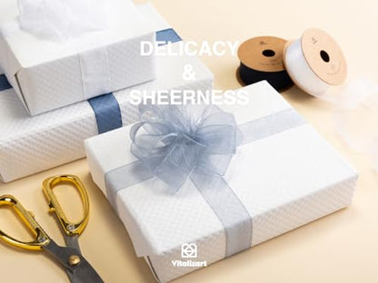 Organza Ribbon 1" x 30 Yd Sheer Gift Wrapping Blue & White (90 Foot)