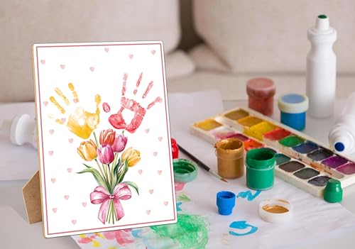 Pink Flower Handprint Keepsake Making Wooden Sign with Stand 9x12