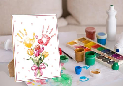 Pink Flower Handprint Keepsake Making Wooden Sign with Stand 9x12
