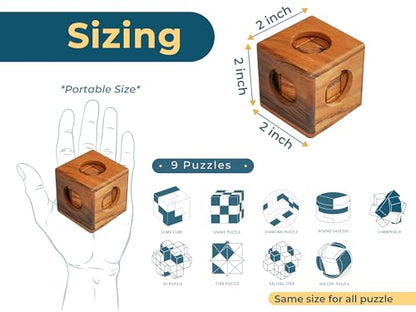 9 in 1 Wooden Brain Teaser Puzzles for Adults Teens Box Set Wood Hard Level 10 Impossible Mind Wood Brain Teaser Games 3D Hand Puzzle Sets for Decoration and Mini Toys (9 Count)