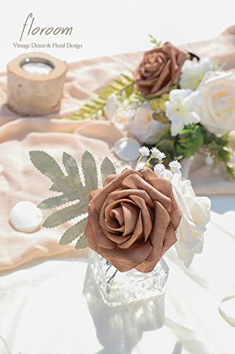 Artificial Flowers 25pcs Real Looking Gold Sparrow & Cream Foam Fake Roses with Stems for DIY Wedding Bouquets Bridal Shower Centerpieces Floral Arrangements Party Tables Home Decorations (33 Count)