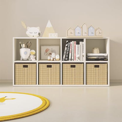 Wood Cube Storage Organizer Closet Cabinet for Living Room Bedroom Study Shelf Bookcase Wooden Floor Standing Open Bookshelf for Kids Home Office Display Storage Cabinet