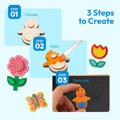 12 Wooden Magnet Creativity Arts & Crafts Painting Kit for Kids (12 Count)
