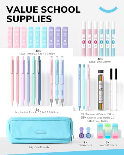 36PCS Mechanical Pencil Set with 624 Lead Refills