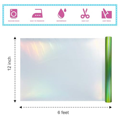 Sheet Metallic Foil Heat Transfer Vinyl olographic Green 12Inch*6Ft HTV VibrantColors for Stunning T