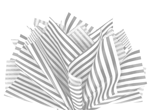 Metallic Silver Pin Stripe Print Gift Wrap Tissue Paper Size (100 Count)