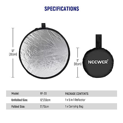 12 Inch 30 Centimeter Light Reflector Light Diffuser 5 in 1 Collapsible Multi Disc with Bag