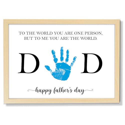 Father's Day Handprint Art Gifts DIY Kit Happy Father's Day Craft from Daughter or Son Handprint Keepsake with Wood Frame for Dad Grandpa Family Birthday Holiday Activities 12x16inch