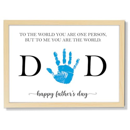 Father's Day Handprint Art Gifts DIY Kit Happy Father's Day Craft from Daughter or Son Handprint Keepsake with Wood Frame for Dad Grandpa Family Birthday Holiday Activities 12x16inch