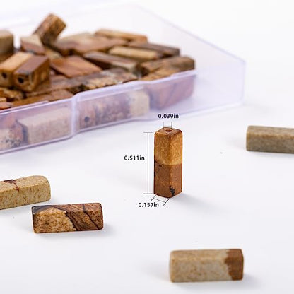 Natural Blown Picture Stone Rectangle Tube Beads 4x13mm 38cm (28 Count)
