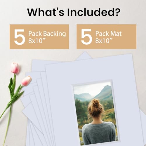 5 Pack Acid Free 8x10 White Picture Mats Board Kit for 4x6