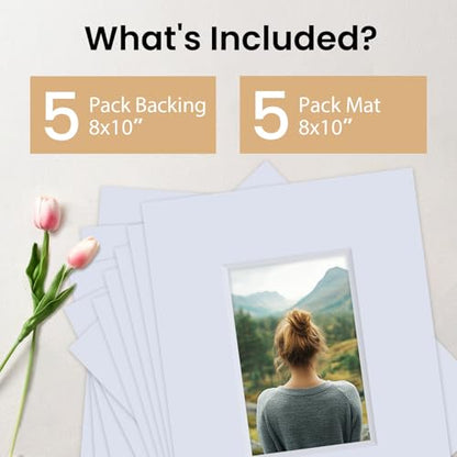 5 Pack Acid Free 8x10 White Picture Mats Board Kit for 4x6