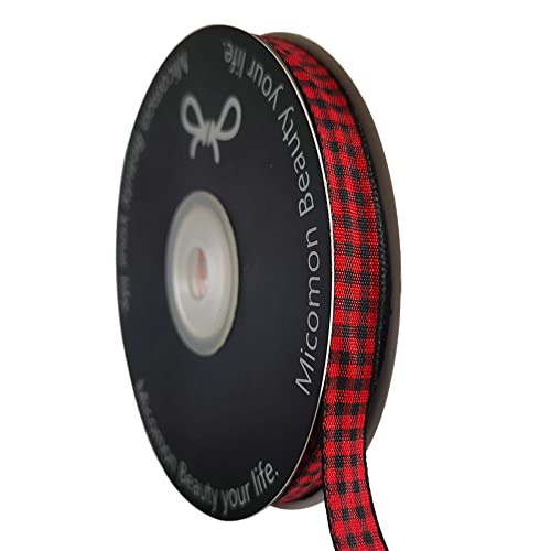 Red and Black Gingham Plaid Checked Ribbon 25 Yards Each Roll 100% Polyester (75 Foot)