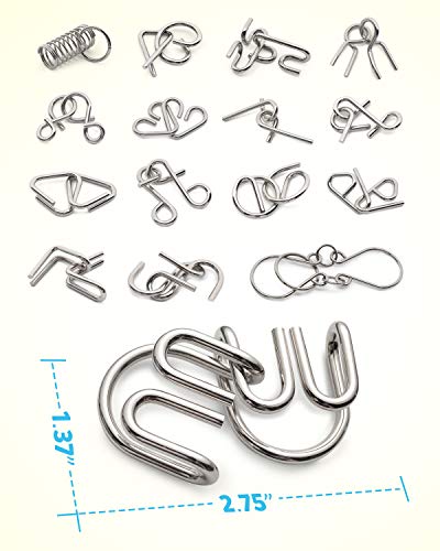 Metal Wire Puzzle Set of 16 with Pouch (16 Count)