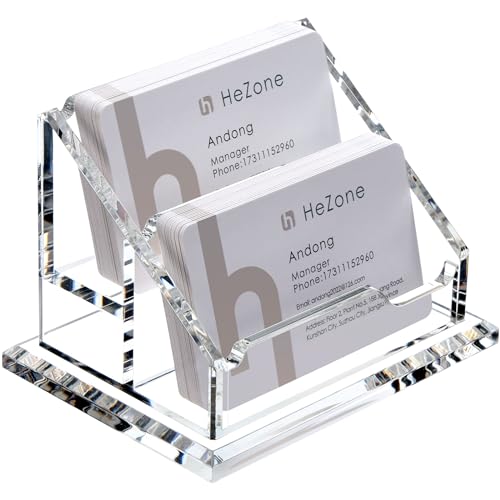 Acrylic Business Card Holder For Desk Clear Business Card Display Stand 2 Tier 2 Slots Business Cards Holders for Men And Woman