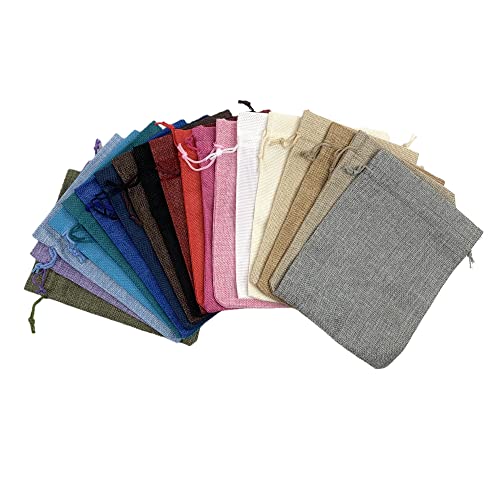 Gift Bags Pack of 20 Burlap Drawstring Linen Jewelry Pouches