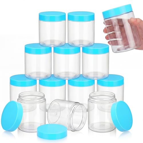 12 Pack 16 oz Plastic Container Jars with Lids Round Clear Travel Cosmetic Container Slime Jars for Toiletries (12 Count)