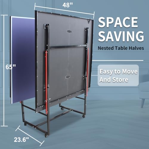4.5FT/8FT/9FT Mid-Size Table Tennis Table (Blue, 8FT)