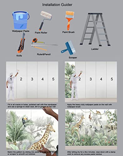 Kids Wallpaper Tropical Leves and Safari Animals (56.25 Sq Ft)