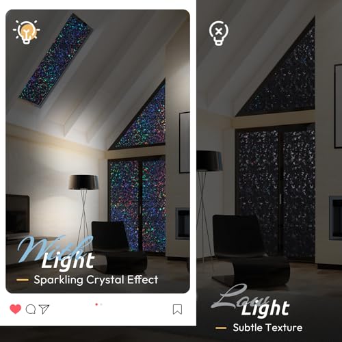 Blackout Rainbow Window Privacy Film Decorative Stained Glass Diamond Pattern Window Sticker with Iridescent Tint Non (9.58 Sq Ft)