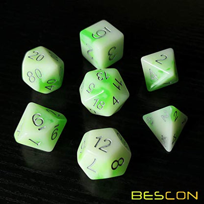 Bescon Glowing Polyhedral RPG Dice Set Luminous Jade