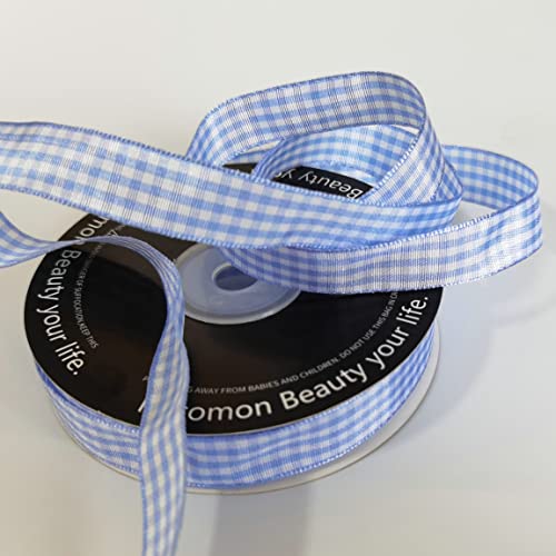 Light Blue Gingham Plaid Checked Ribbon 25 Yard Each Roll 100% Polyester (75 Foot)