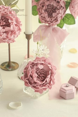 Artificial Flowers 16pcs 4" Dusty Rose Blooming Peonies Real Looking Foam Fake Peony with Stems for DIY Wedding Bouquets Bridal Shower Centerpieces Floral Arrangements Party Tables Decorations (16 Count)