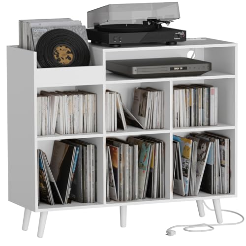 Large Record Player Stand with Vinyl Storage Cabinet