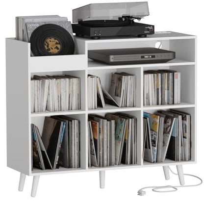 Large Record Player Stand with Vinyl Storage Cabinet