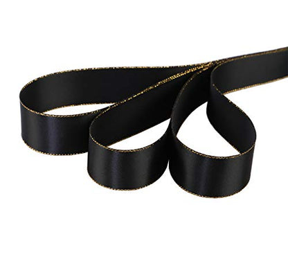 1" Inch Double Faced Satin Ribbon 25 Yards with Gold Edges