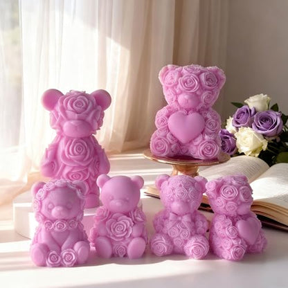 Rose Bear Heart Cylinder Candle & Resin Mold