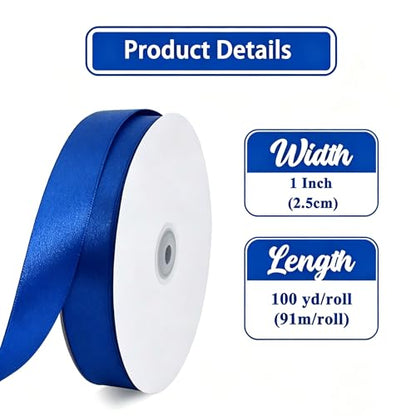 1 Inch x 100yds Royal Blue Satin Ribbon for Crafts (300 Foot)