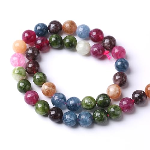 45pcs 8mm Natural Colorful Tourmaline Jade Stone Beads Round Loose Crystal Healing Energy Beads for Jewelry Making DIY Bracelet Necklace Earrings 15"