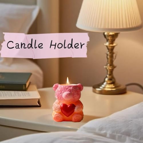 Animal Resin Molds Silicone 3D Cute Bear with Rose Epoxy Resin Jar Plaster Candle Holder Wax Molds for Candle Making