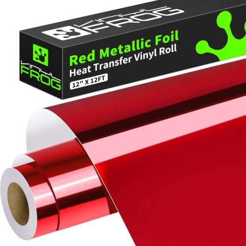 Red Metallic Foil Heat Transfer Vinyl Roll 12" x12ft Red Iron on Vinyl Chrome HTV Vinyl Easy to Cut & Weed DIY Heat Press Design for T