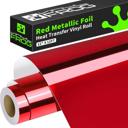 Red Metallic Foil Heat Transfer Vinyl Roll 12" x12ft Red Iron on Vinyl Chrome HTV Vinyl Easy to Cut & Weed DIY Heat Press Design for T