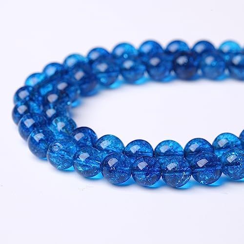 45pcs 8mm Natural Blue Crystal Crackle Quartz Stone Round Loose Beads for Jewelry Making DIY Bracelets Necklaces Energy Healing Stone Beads 15"