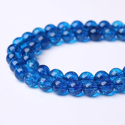 60pcs 6mm Natural Blue Crystal Crackle Quartz Stone Round Loose Beads for Jewelry Making DIY Bracelets Necklaces Energy Healing Stone Beads 15"