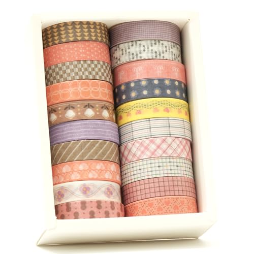 20 Rolls Basic Washi Tape Set Japanese Arts Adhesive Tapes Simple Patterns Decorative Masking Tape Sets for Craft (20 Count)