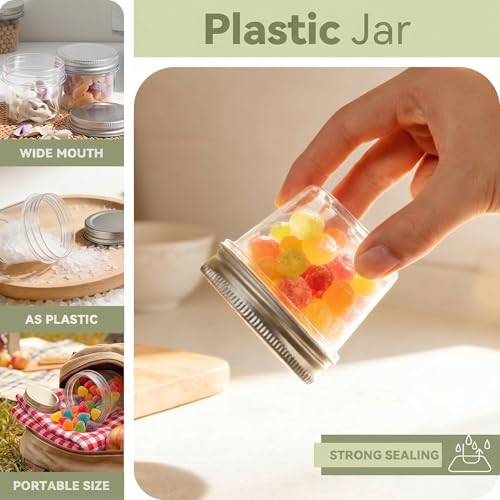 4 oz Plastic Small Mason Jars and Small Plastic Jars with Lids (20 Count)