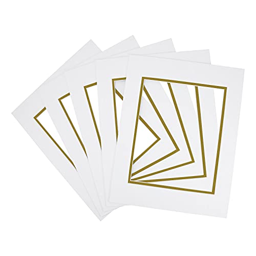 5 Pack Double mat 11x14 For 8x10 Photo Off White Over Gold (5 Count)