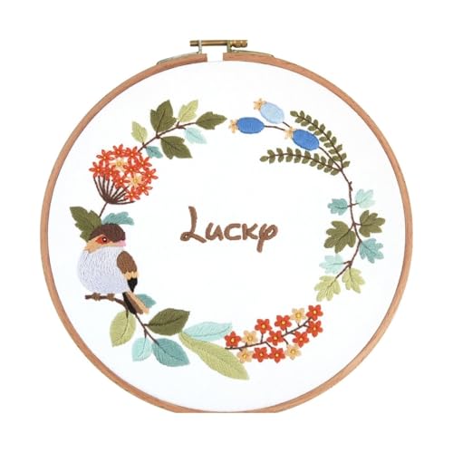 Embroidery Starter Kit Stamped with Pattern Feather Dream with Base and Hoops Cloth Color Threads DIY Cross Stitch Needlework Home Decor Crafts for Adults