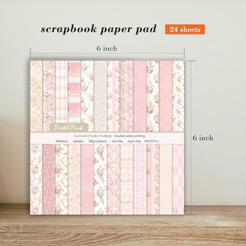 6 Inch Pink Flowers Scrapbooking Paper Pad (24 Count)